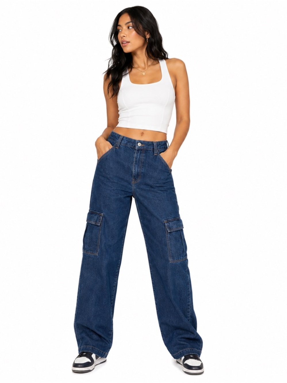 J Gait Denim Cargo Pants Small Wide Leg Utility Y2K Street Relaxed Blue